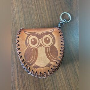Leather keychain Owl antique